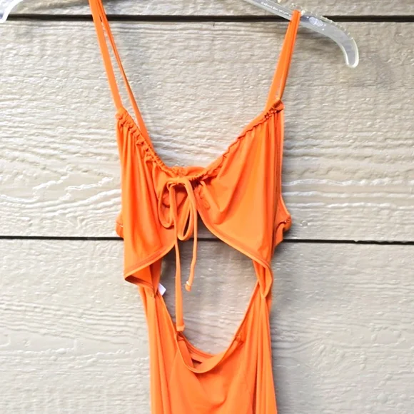 Parade silky mesh Golden Hour orange bare midriff maxi dress coverup s small - Picture 3 of 7